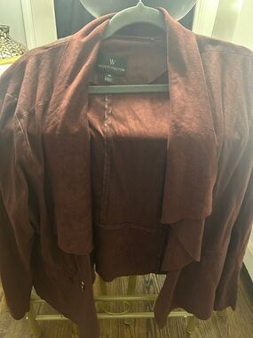 Worthington Women's Rust-Brown Open Drape Suede Jacket